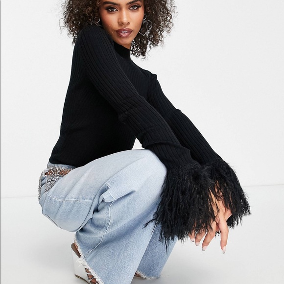 ASOS DESIGN sweater with faux feather cuff detail - US 8 - Picture 1 of 8